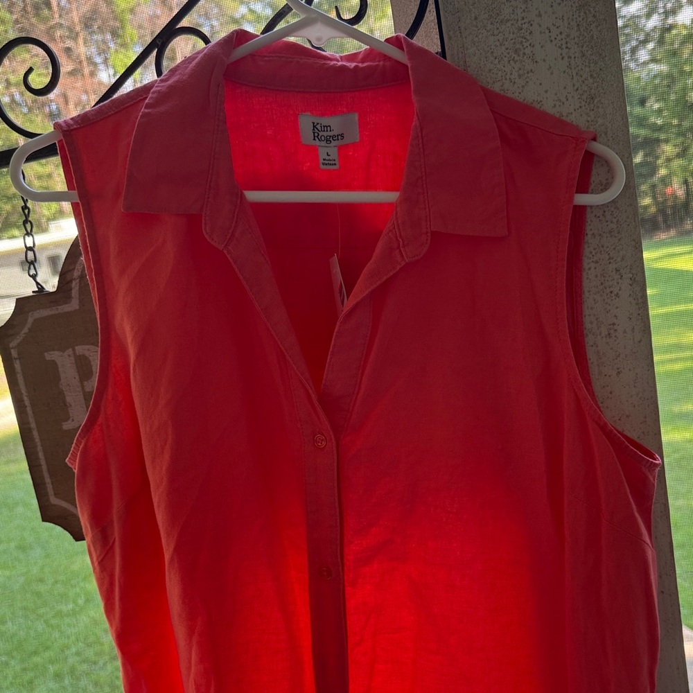 Kim Rogers Women's Button Down Sleeveless Red Shirt